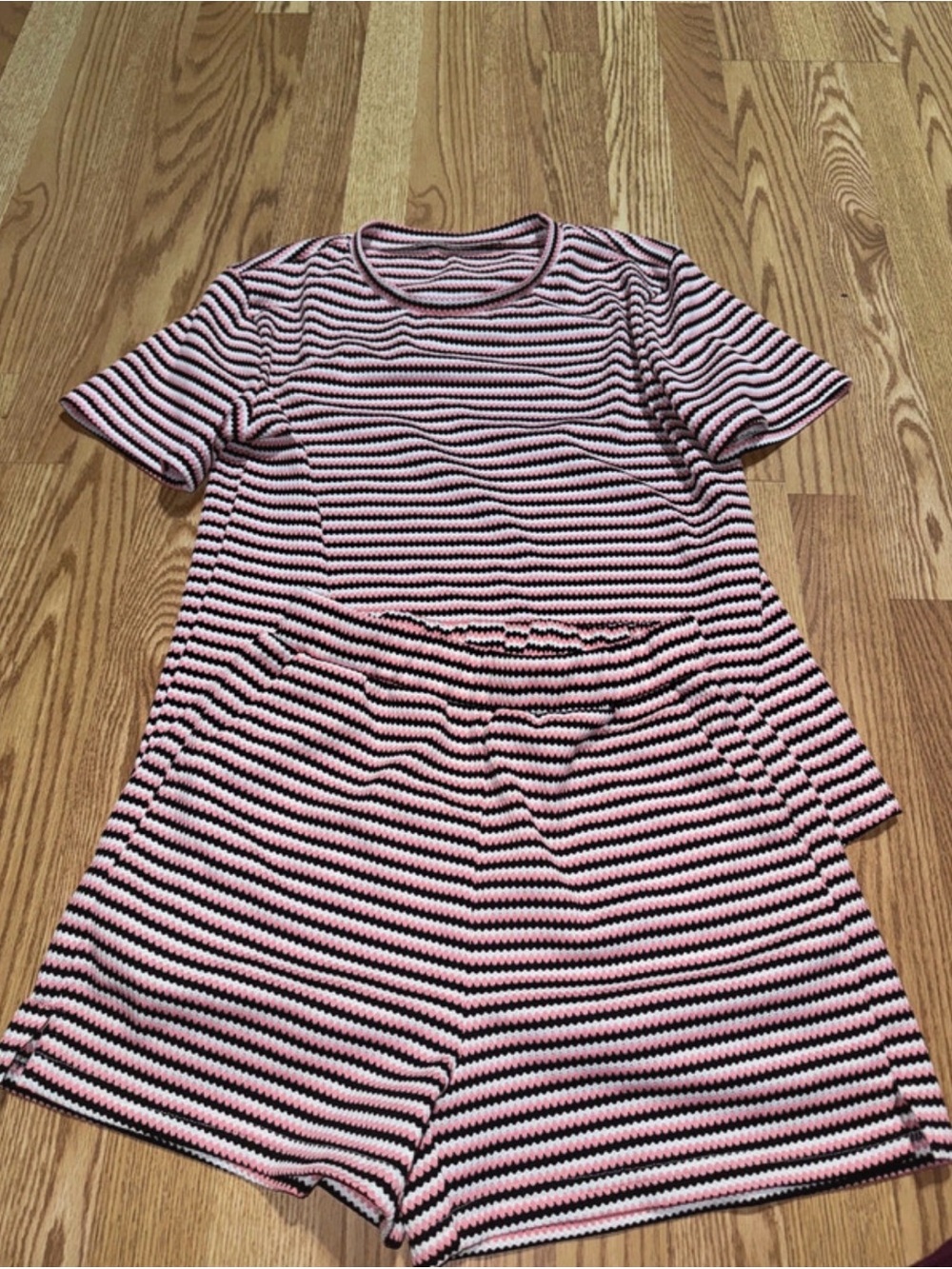 Pink and Black Striped Short Matching Set